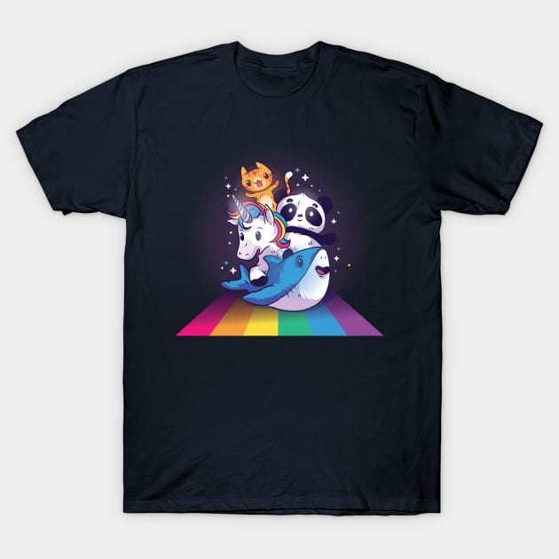 CUTE ANIMALS RIDING RAINBOW T-Shirt by madeinchorley